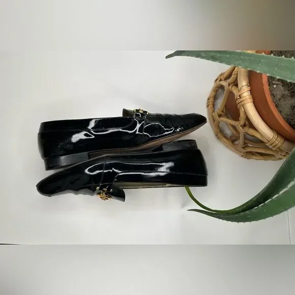 Vintage Gruppo Italiano for Saks Patent Leather Loafers Laila Black Gold Bit 9.5 - Picture 9 of 13